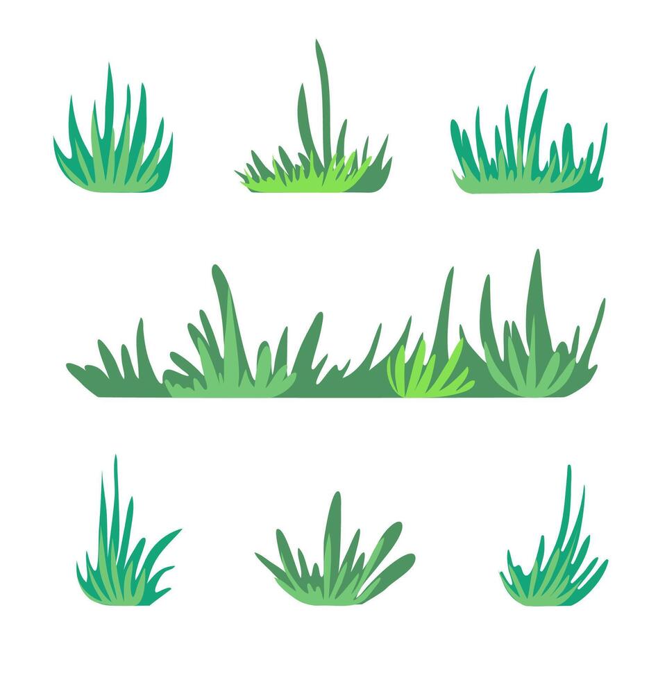 Vector green grass, cartoon, simple on white background.