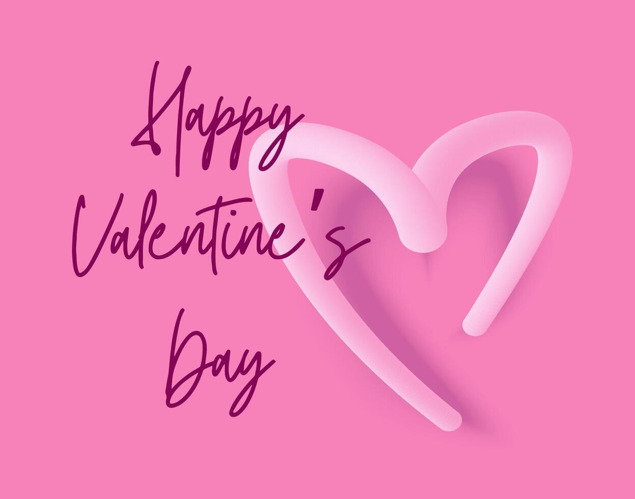 Happy valentine day inspirational quote text and pink 3d heart shape drawing. Vector illustration design