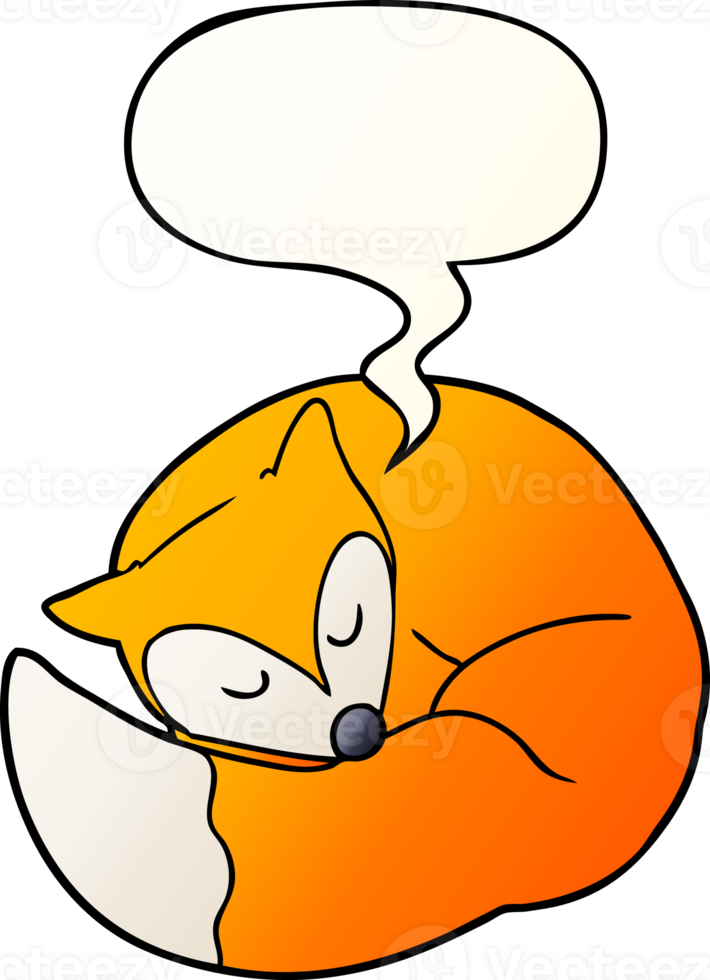 cartoon sleeping fox and speech bubble in smooth gradient style png