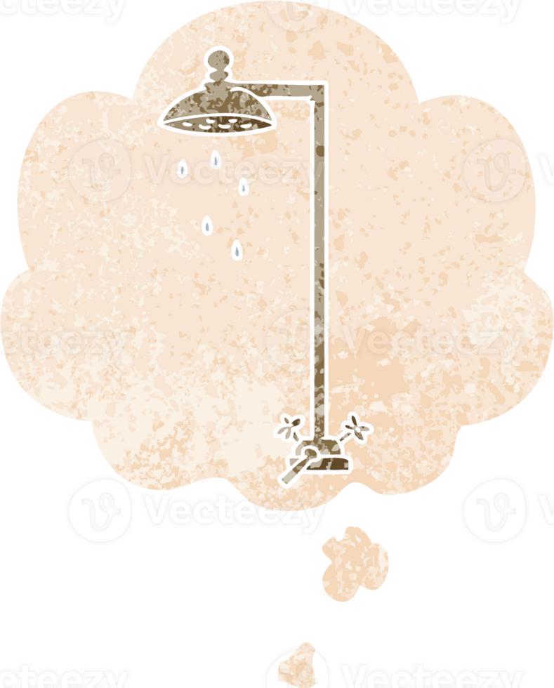 cartoon shower and thought bubble in retro textured style png