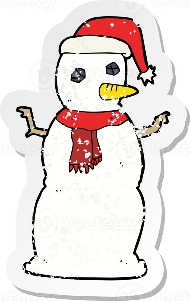 retro distressed sticker of a cartoon snowman png