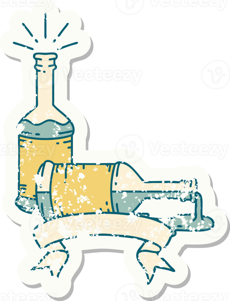 grunge sticker of tattoo style beer bottles png