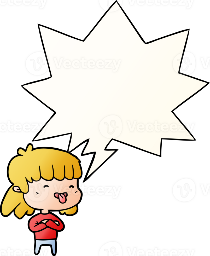 cartoon girl sticking out tongue and speech bubble in smooth gradient style png