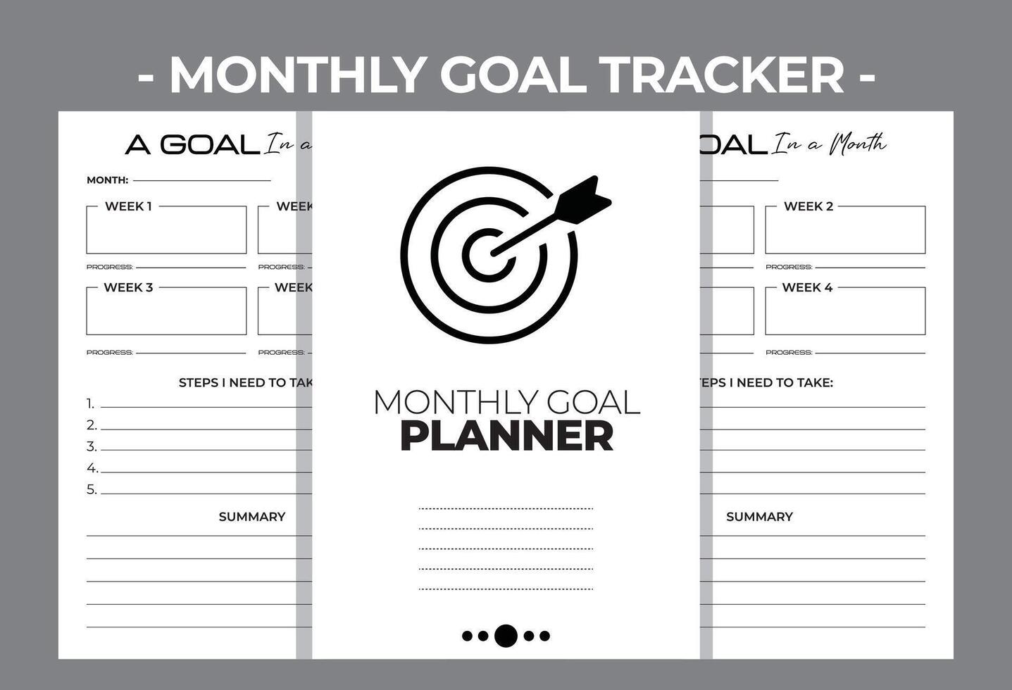 Printable KDP Monthly Goal Planner Blank Book Vector Design Template