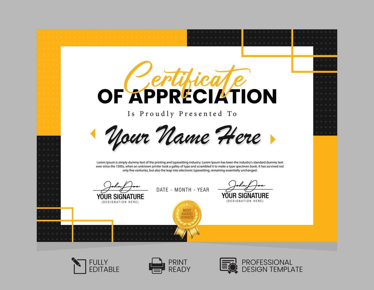 Certificate of Appreciation Design Template. Certificate of Achievement Design Template vector