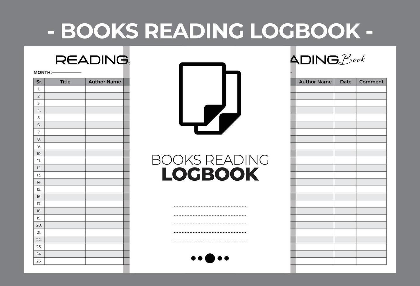 Printable KDP Books Reading Logbook Blank Vector Design Template