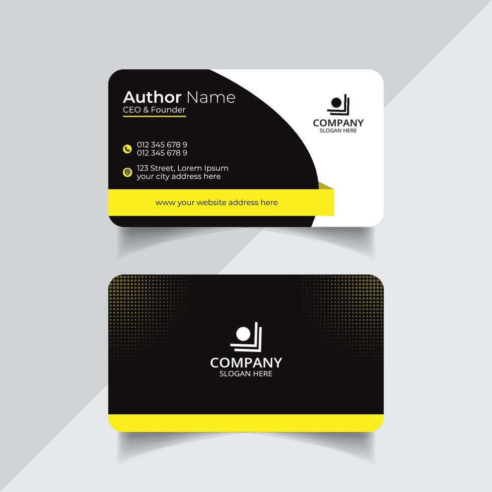 Vector clean style yellow and black color business card template or visiting card design