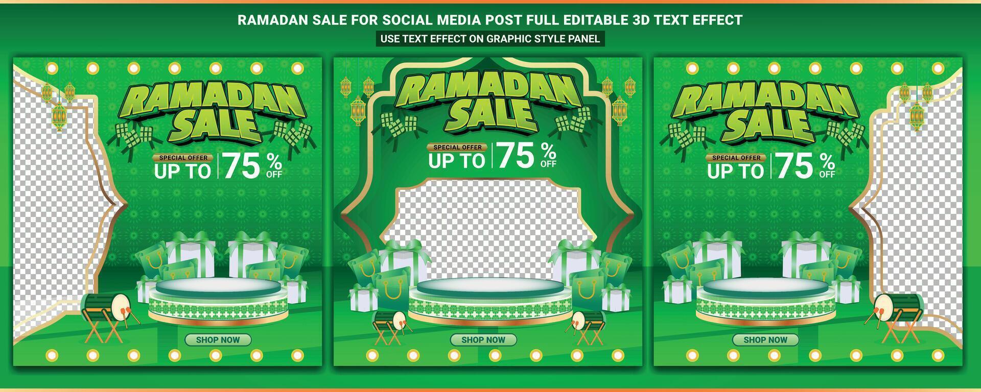 Ramadan mubarak sale promo 3d text editable banner social media background 4 vector