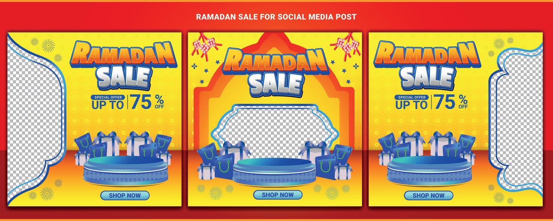 Ramadan mubarak sale promo square banner social media background template 3 vector