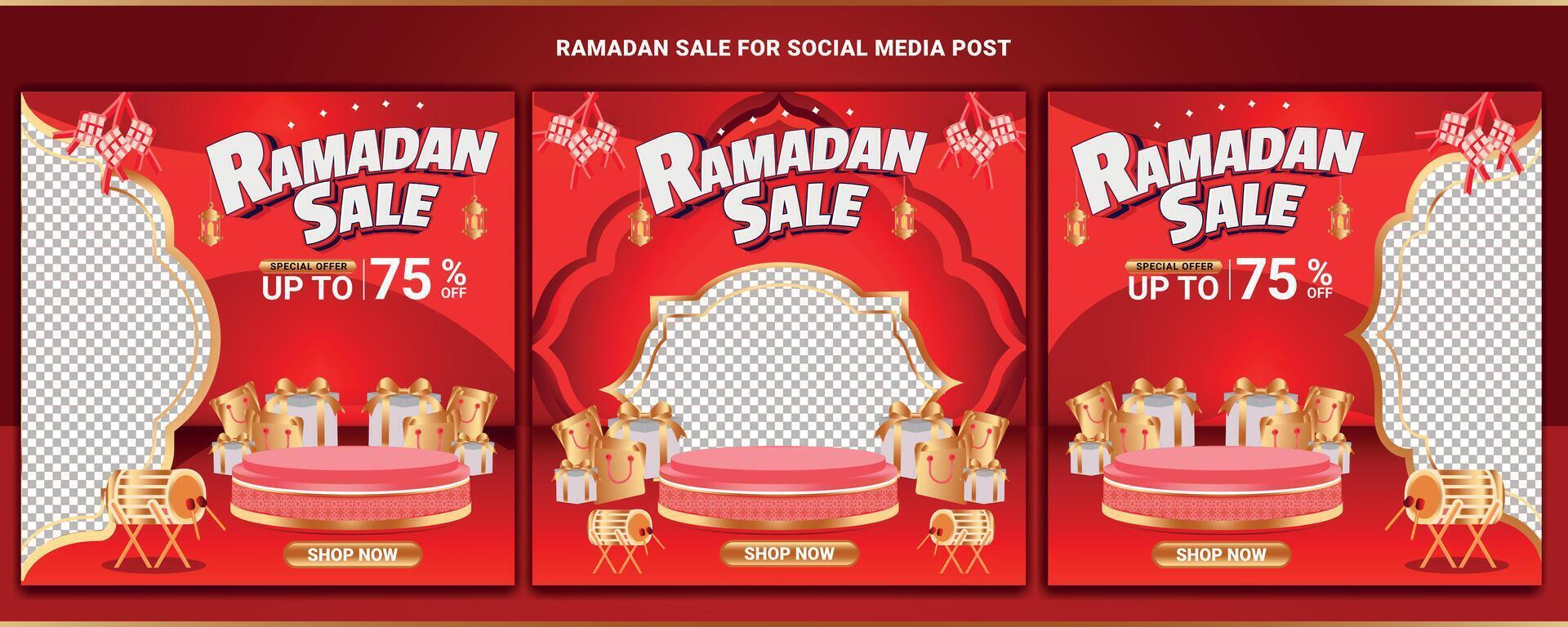 Ramadan mubarak sale promo square banner social media background template 4 vector