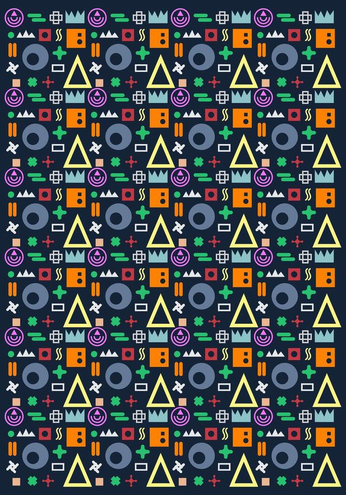 Retro pattern background abstract circle, square, triagle art print fabric textile illustration vector editable