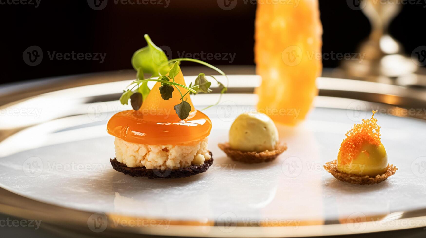 AI generated Food, hospitality and room service, starter appetisers as English countryside exquisite cuisine in hotel restaurant a la carte menu, culinary art and fine dining photo