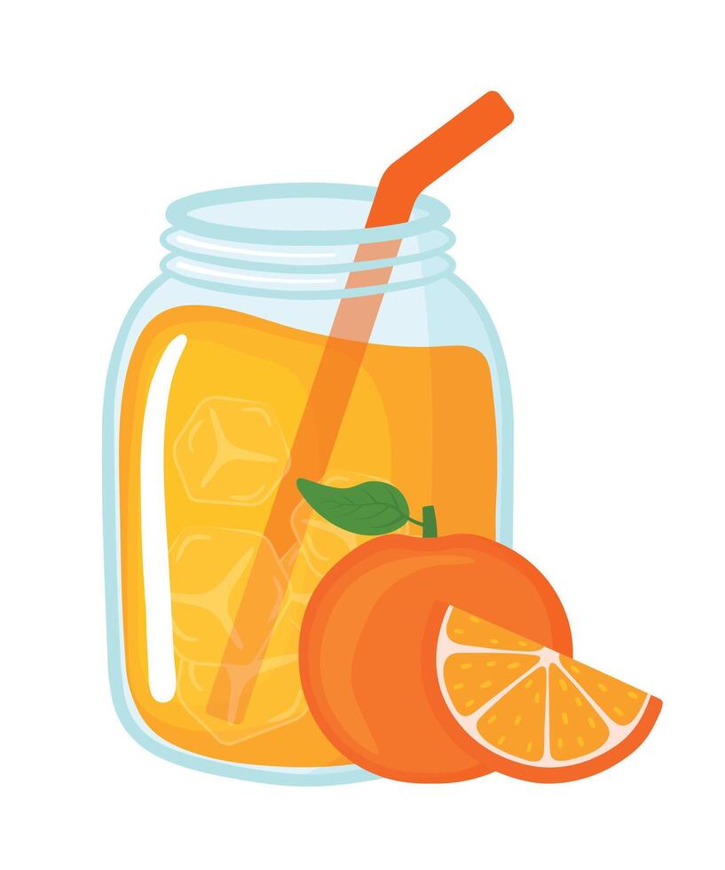 Orange Juice Fruit Summer Ice Drink Cartoon Vector Illustration