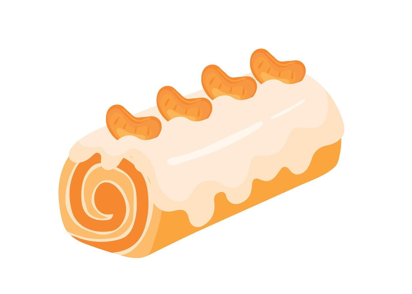 Swiss Roll Cake Orange Tangerine Sweet Dessert Cute Flat Cartoon Vector Illustration