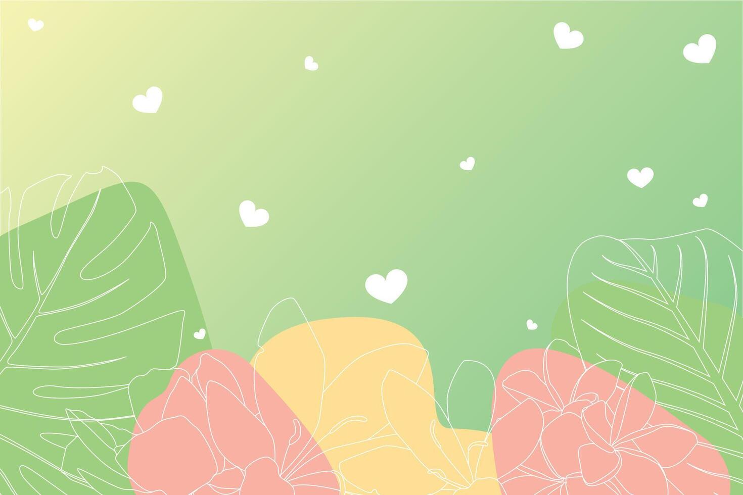 Womens Day background with hearts, leaves from lines on a green background vector