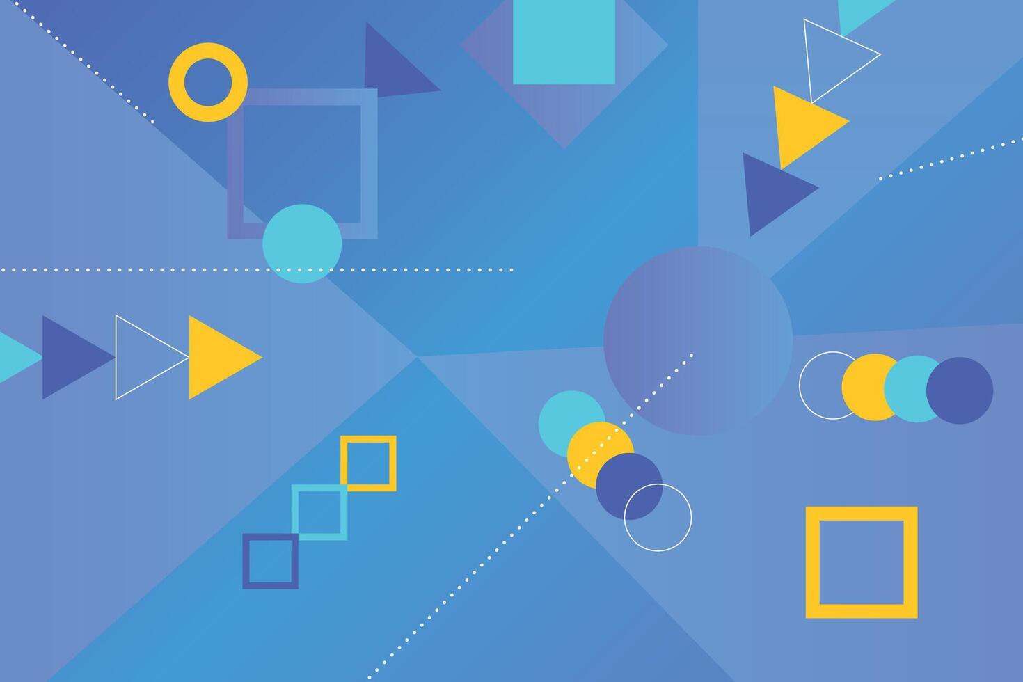 geométrico degradado azul antecedentes con Violeta y amarillo elementos. el composición combina varios triángulo y elipse formas, líneas y colores vector