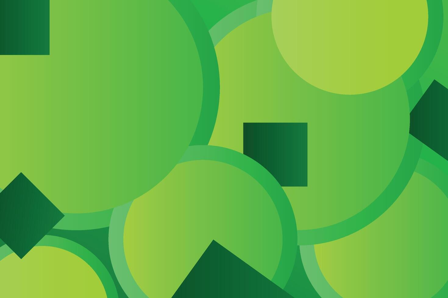 Geometric green lime background with dark green and yellow gradient elements. The composition combines various square and circle shapes, lines and colors vector