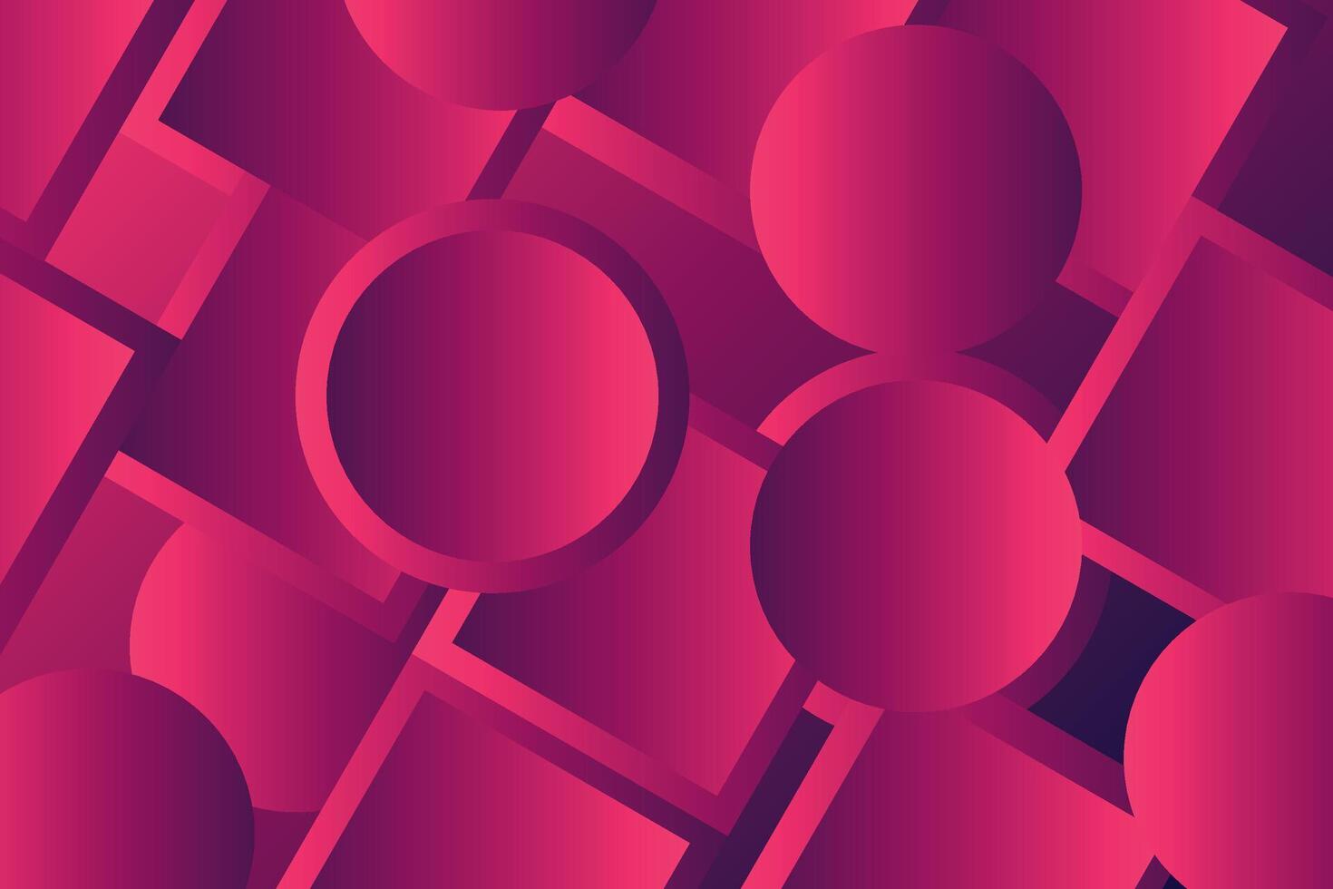Geometric pink background with violet gradient round elements. The composition combines various circle shapes, lines and colors vector