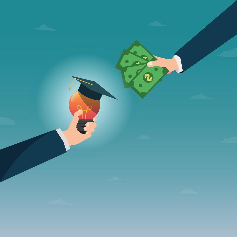 Hand hold light bulb with graduation cap and money vector