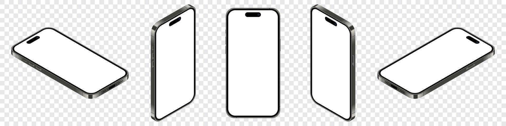 Realistic iphone mockup. Perspective iphone mockup. Mockup of iphone 15 pro max. Smartphone mockup with blank screen vector