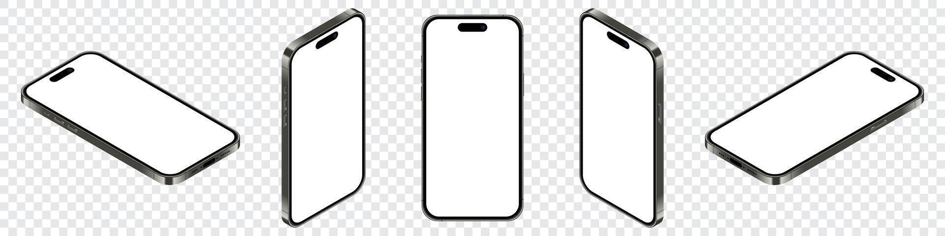 Realistic iphone mockup. Perspective iphone mockup. Mockup of iphone 15 pro max. Smartphone mockup with blank screen vector