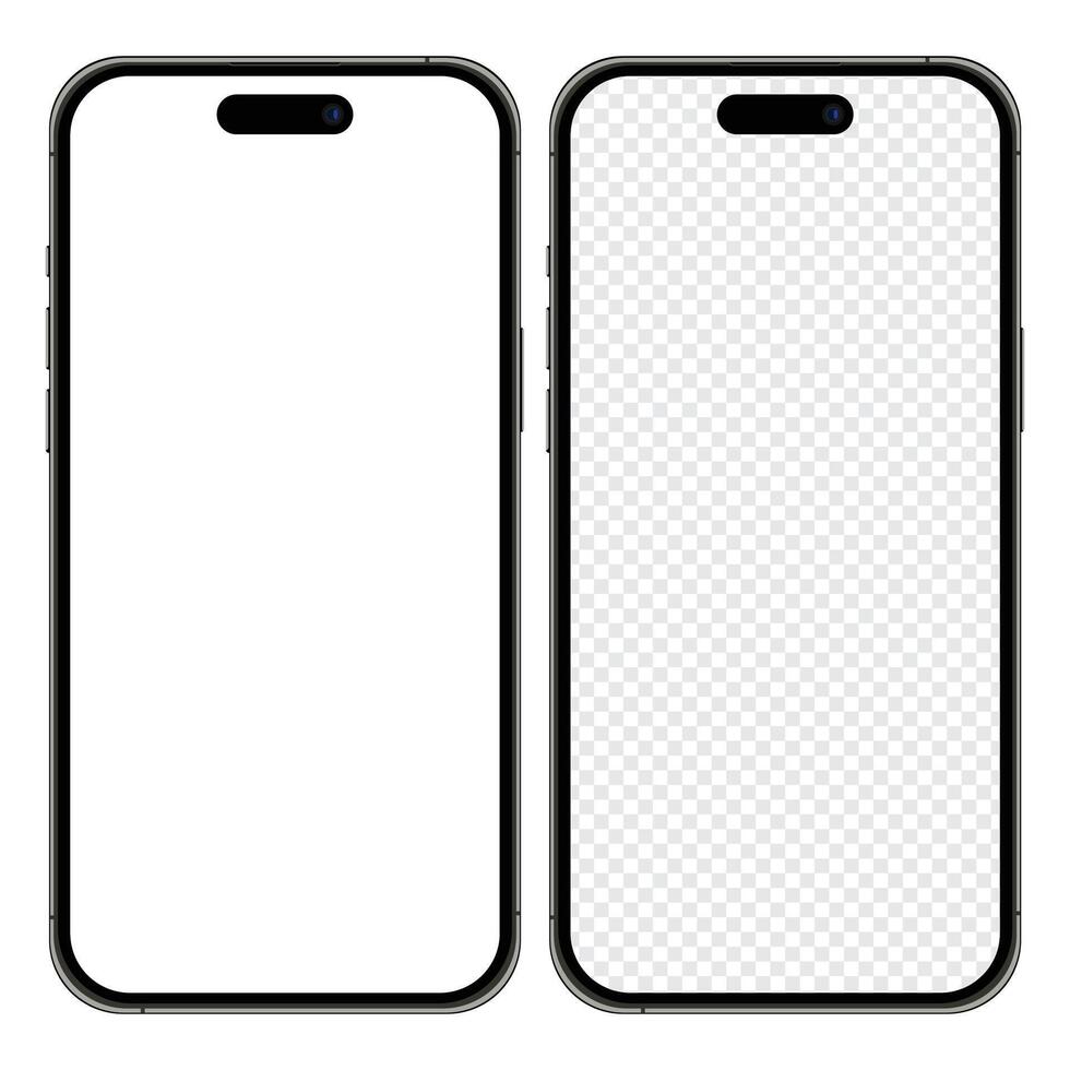 Bosquejo de iphone 15 Pro máx. Bosquejo pantalla frente ver iphone teléfono inteligente Bosquejo con blanco pantalla vector