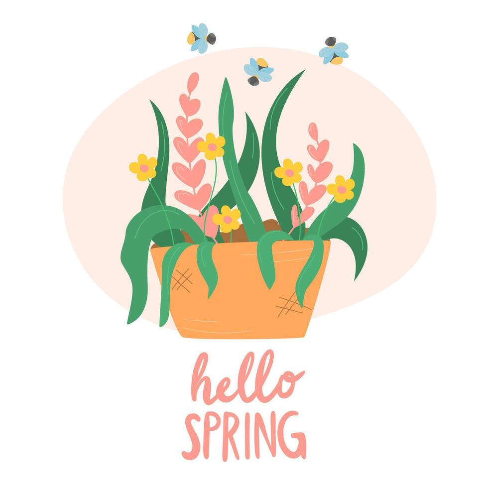 linda mano dibujado vector ilustración. Hola primavera.