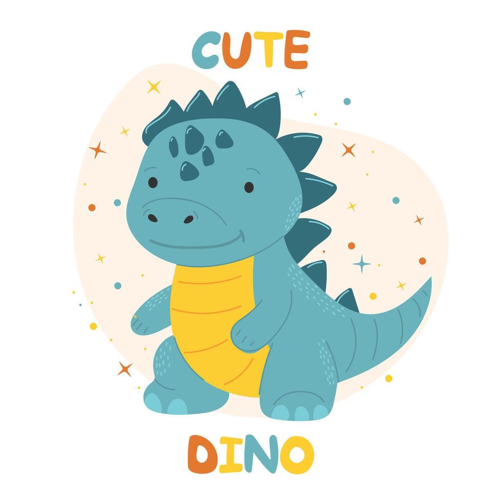 Set of cute dinosaurs. Vector illustration in modern style. Kawaii. Hand drawn.