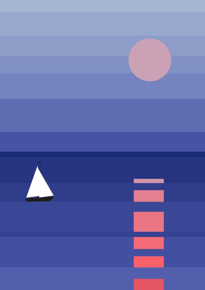 Scandinavian blue landscape with sea vector illustration. Norwegian fjord. Nordic panorama