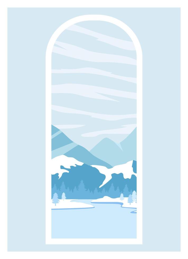 montañas invierno paisaje con blanco picos ilustración. vector Arte impresión de Pirineos