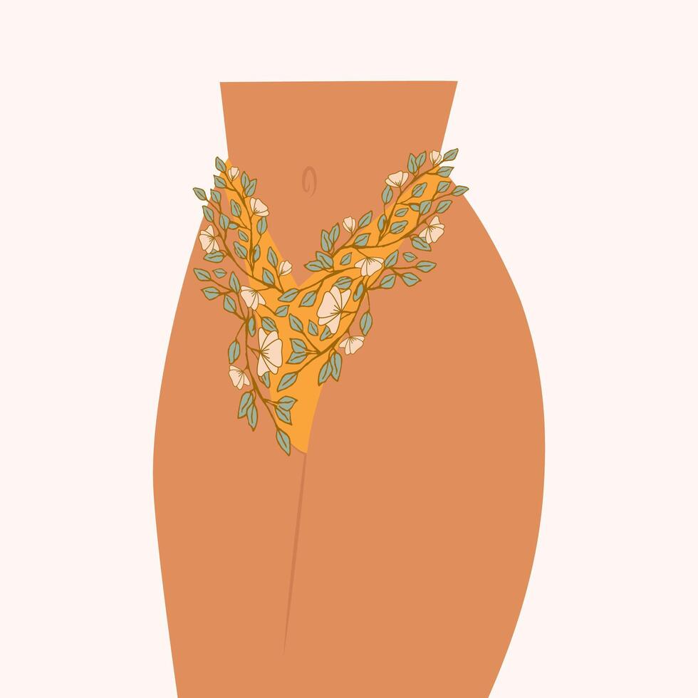 florecer bikini íntimo depilación y higiene . De las mujeres salud, cuerpo positivo ilustración. vector