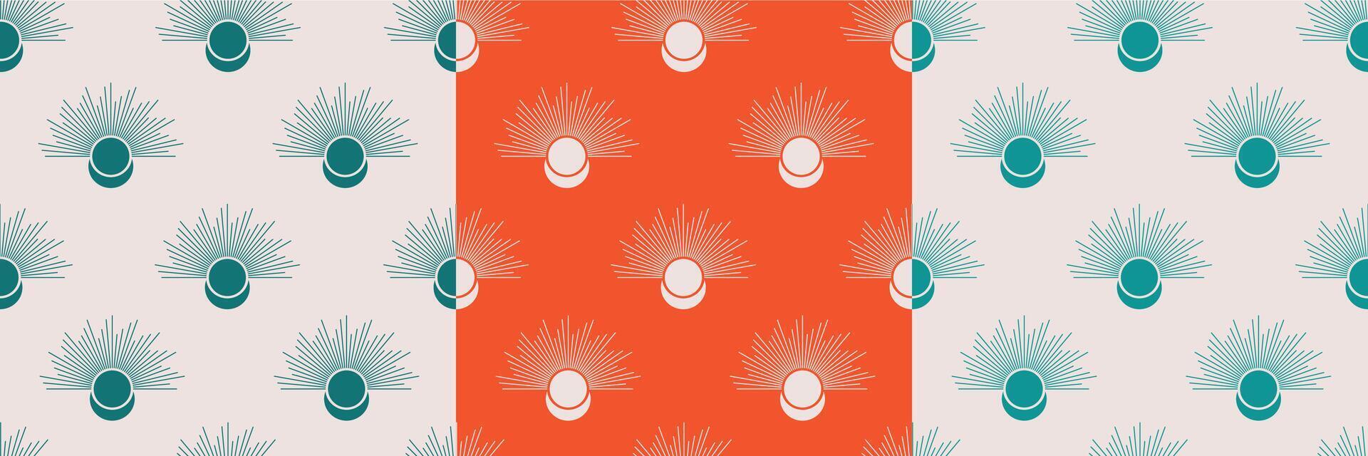 Aesthetic abstract illustration seamless pattern collage. Celestial mystic moon phases, sun rays vector
