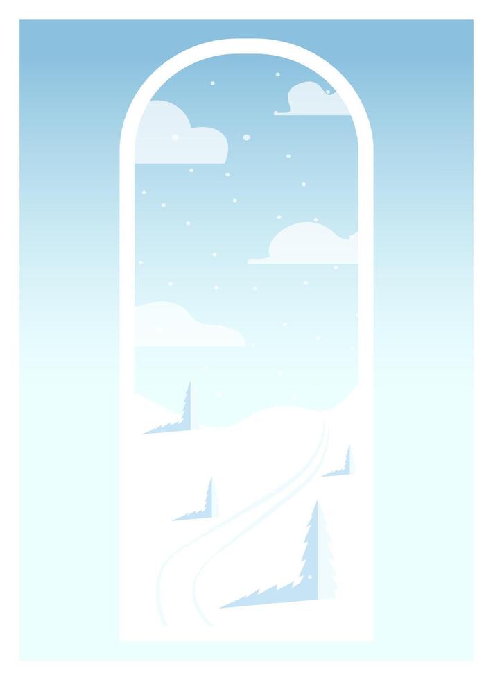 Winter landscape with snowy pine trees view. Vector Happy New Year illustration