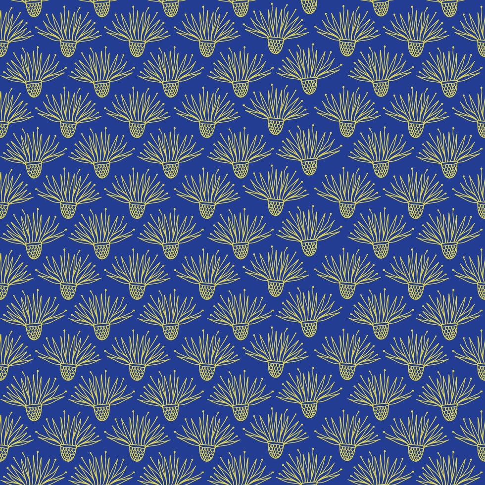 Pattern with cornflowers on blue background. Golden sketch of spring flowers vector illustration.