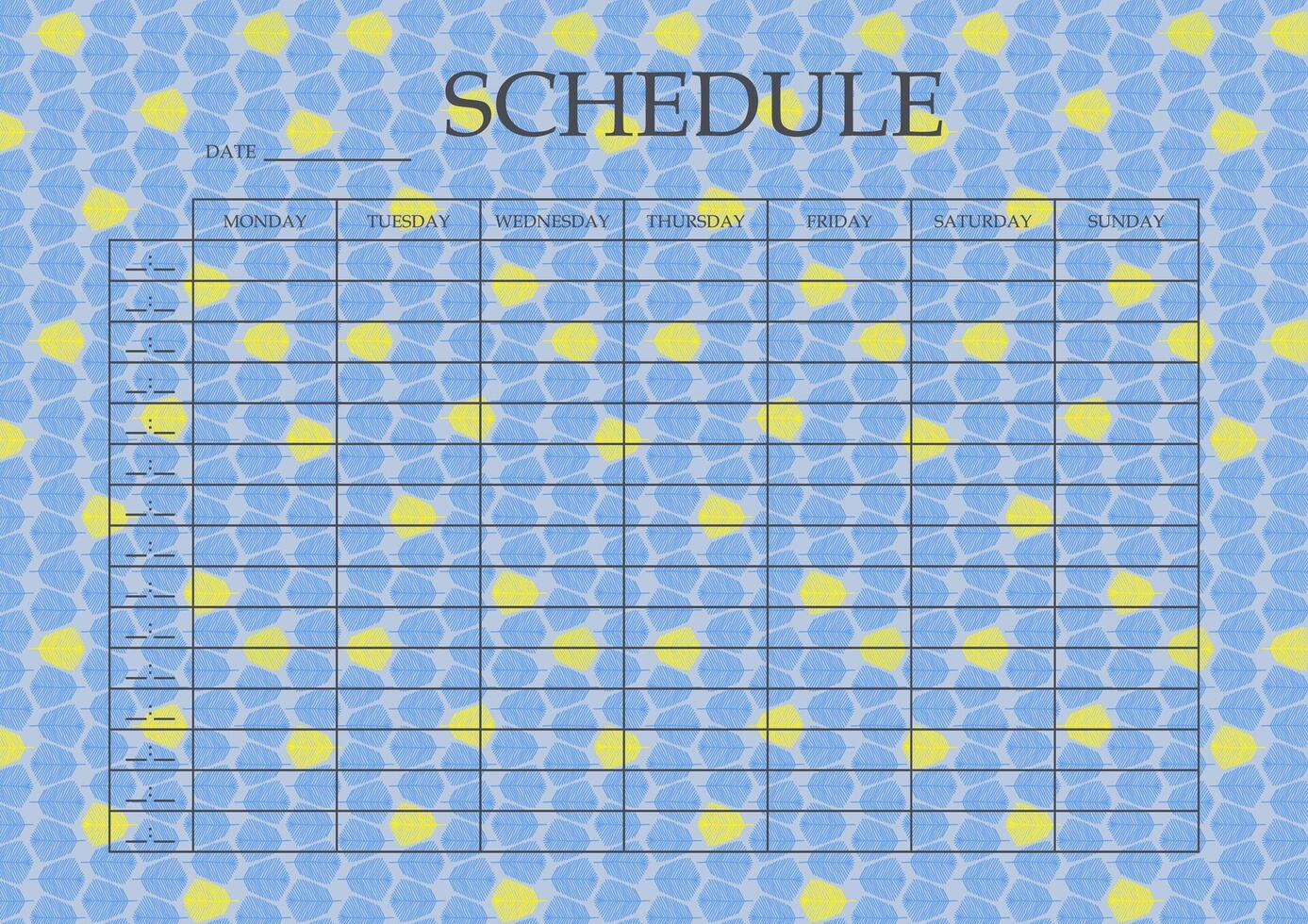flourish schedule template for study. Business organizer paper sheet. Vector template school timetable