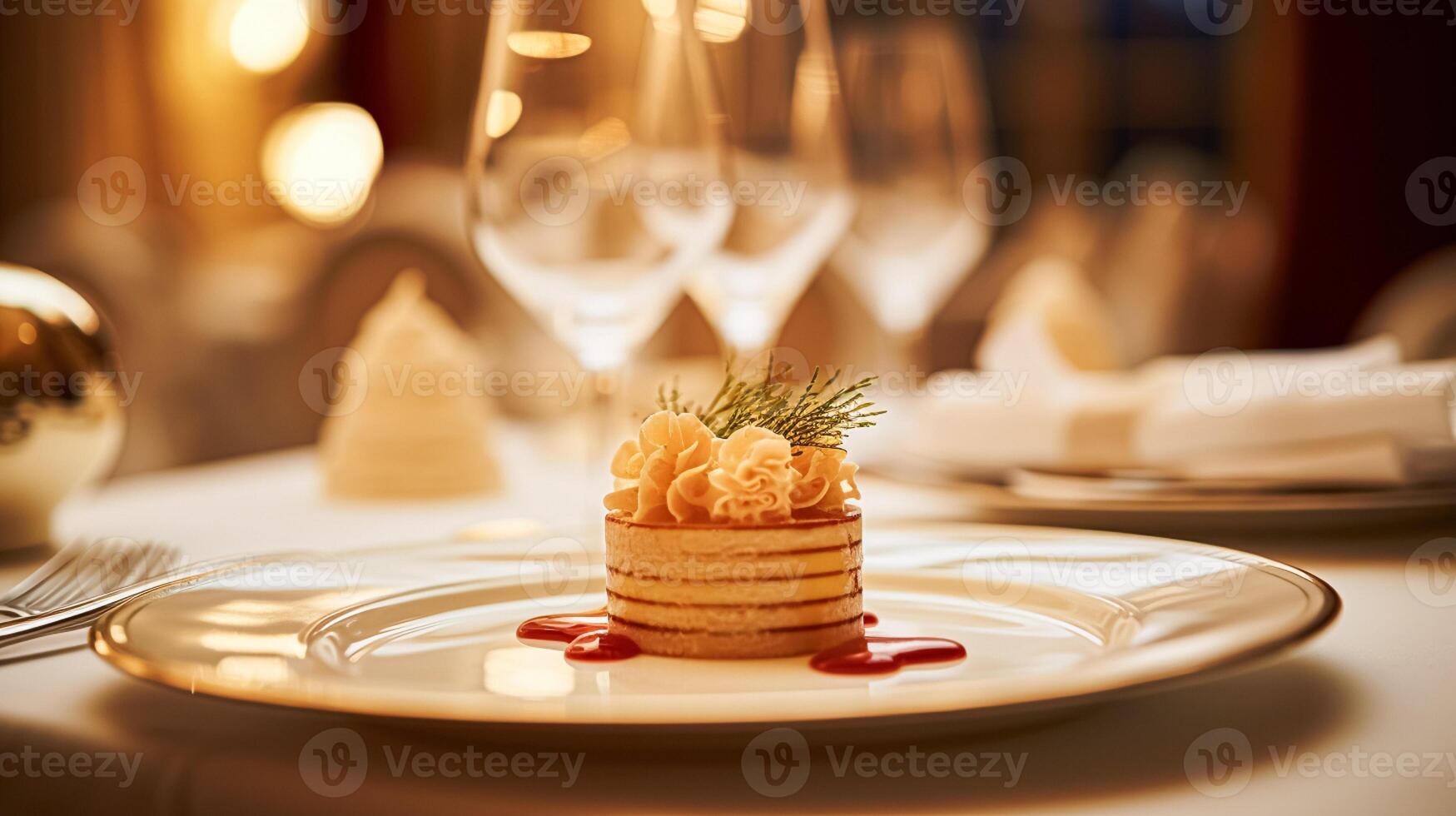 AI generated Exquisite main course meal at a luxury restaurant, wedding food catering and English cuisine photo