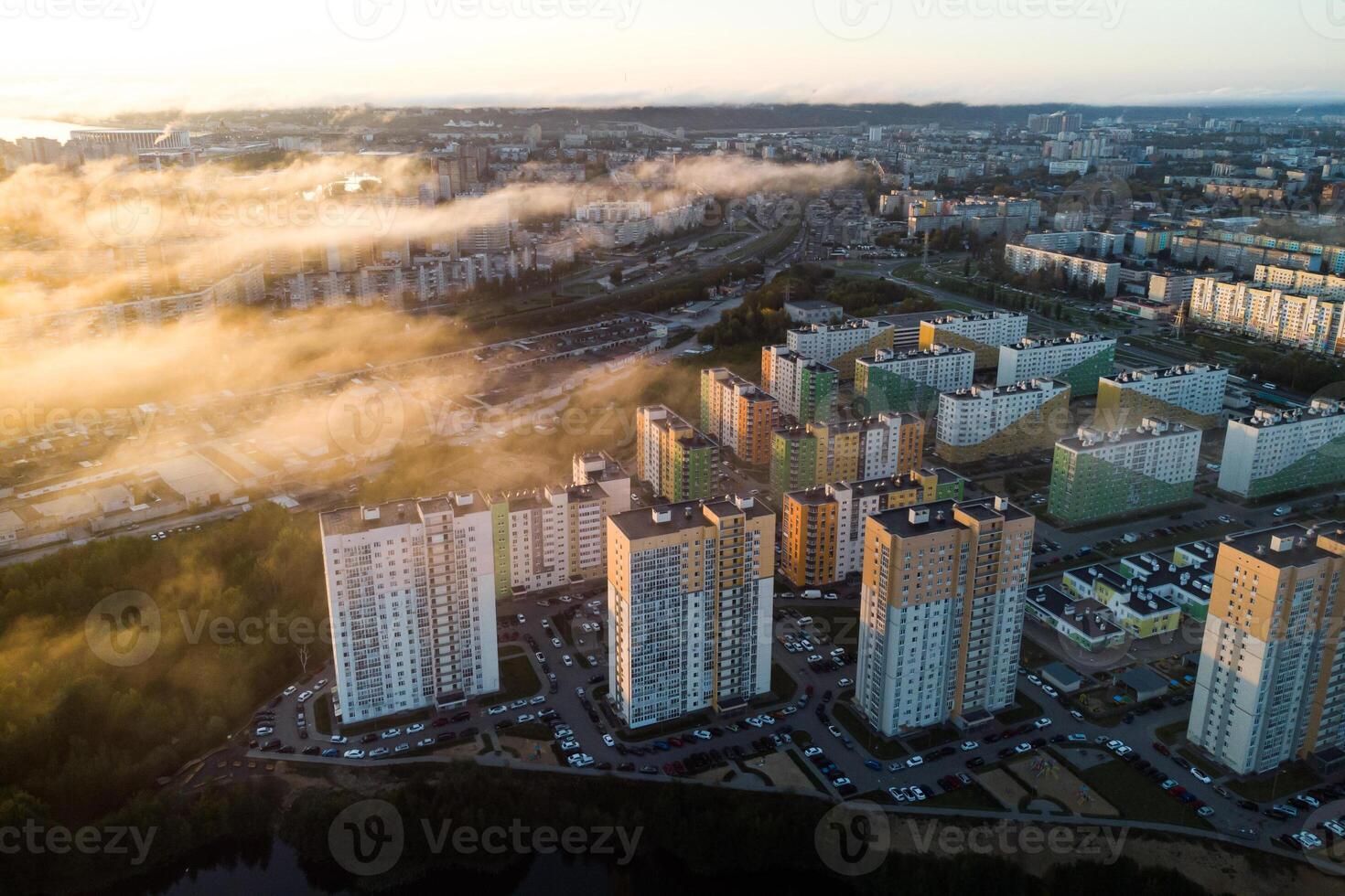 View from the height of the residential area near the river. photo