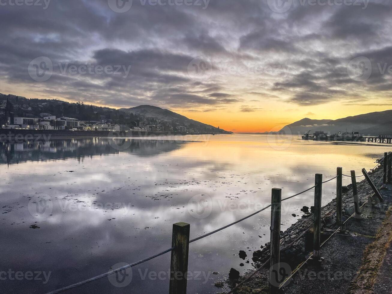 Beautiful evening with a colorful sky at Fort William, Scotland. photo