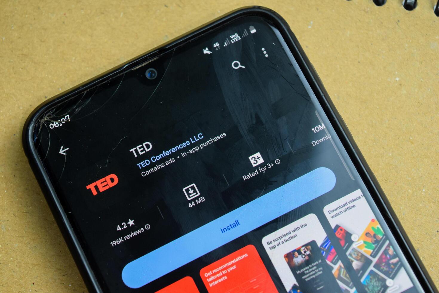 TED application on Smartphone screen. TED is a freeware web browser developed by TED Conferences LLC. Bekasi, Indonesia, February 28, 2024 photo