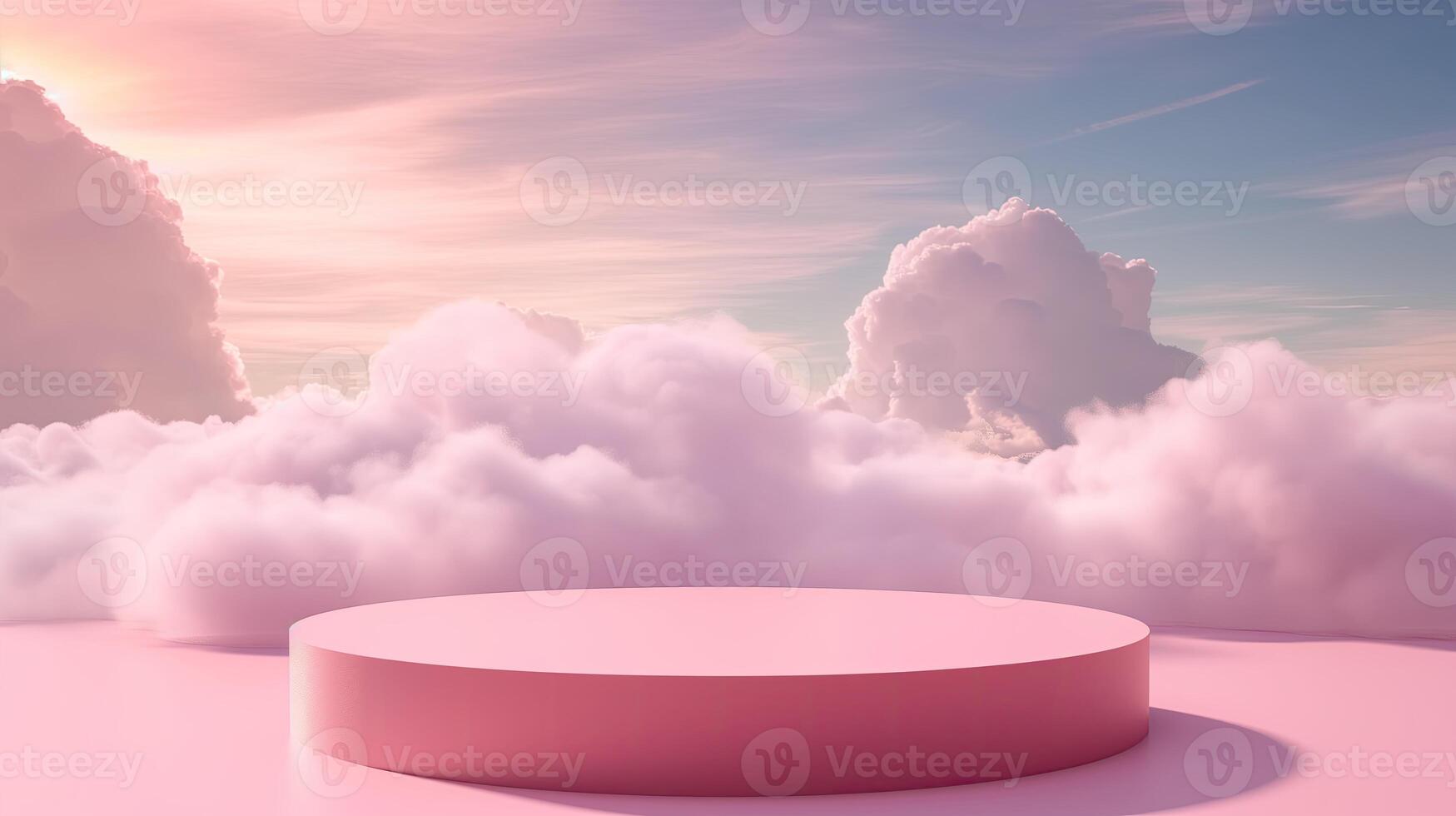 AI generated A product display podium stage featuring a pink background adorned with pink flowers photo