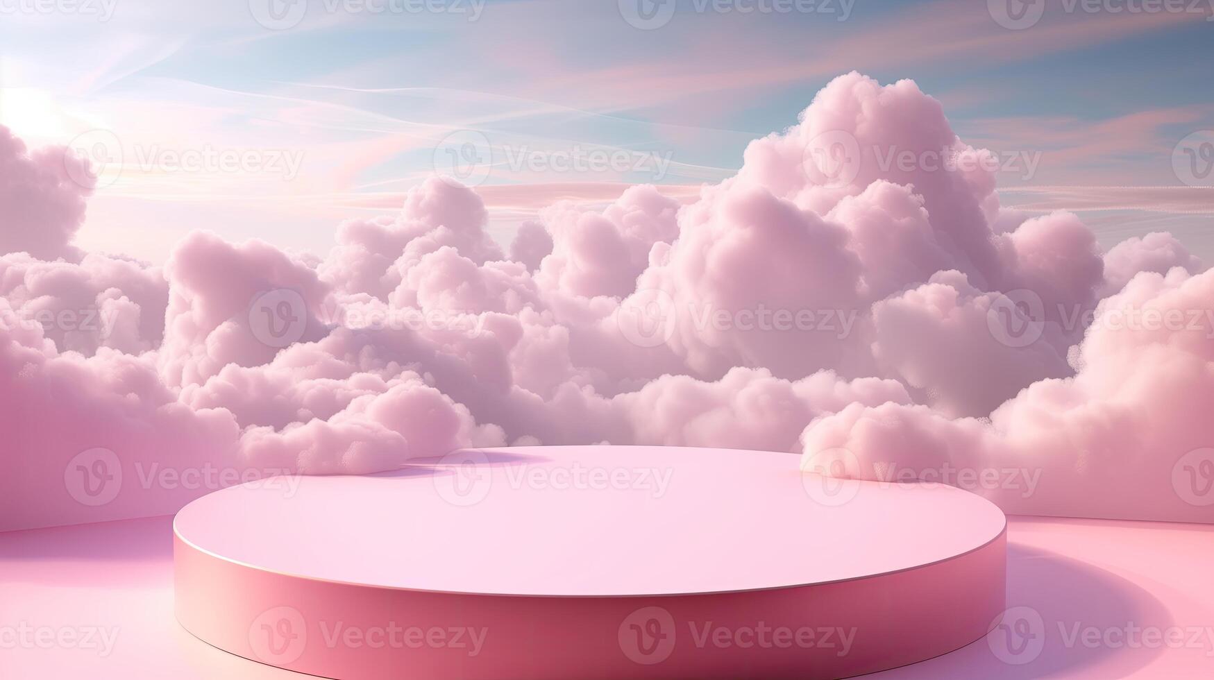 AI generated A product display podium stage featuring a pink background adorned with pink flowers photo