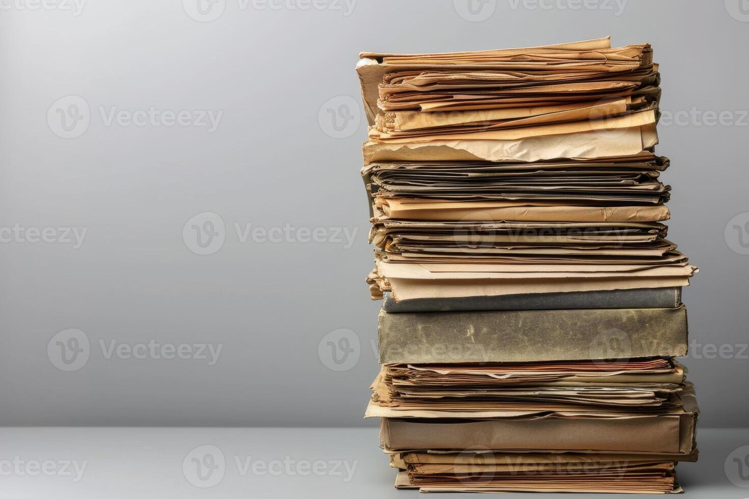 AI generated A stack of sheets of paper on the table, Paper documents stuck on the table. Business concept photo