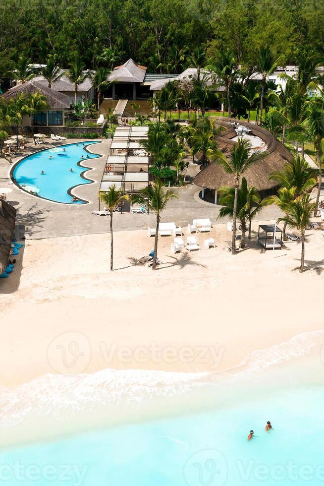 View from the height of the beach in the Indian Ocean on the island of Mauritius. photo