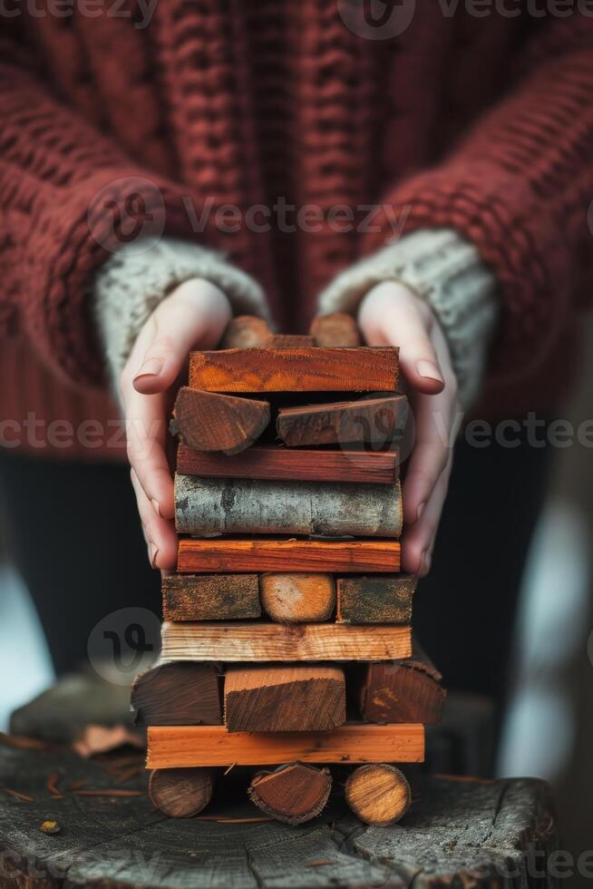 AI generated A wooden board game for balance . People play a game of chance in which balance and self-control are important photo
