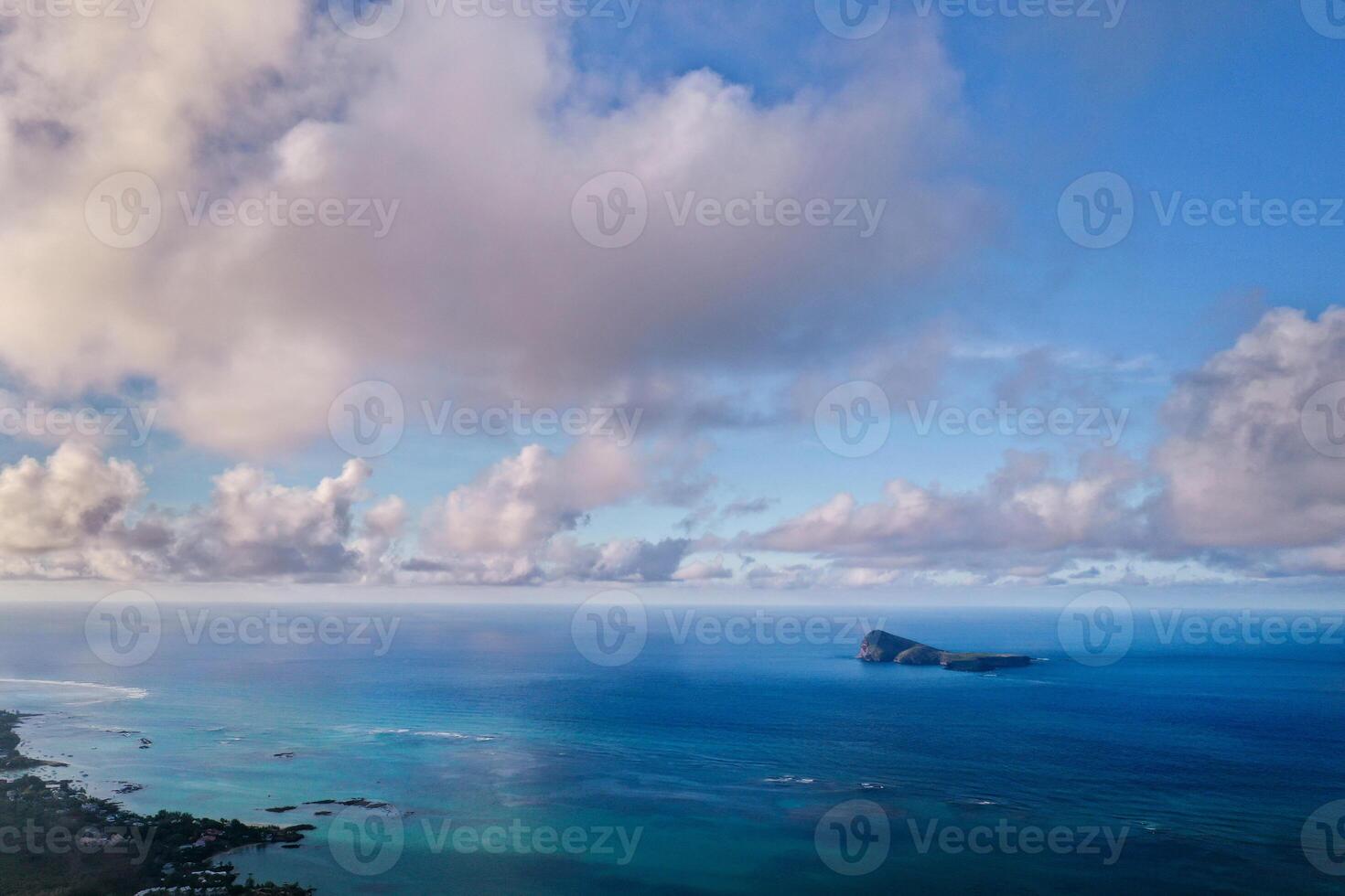 Aerial picture of the north, north east coast of Mauritius Island. Beautiful lagoon of Mauritius Island shot from above. photo