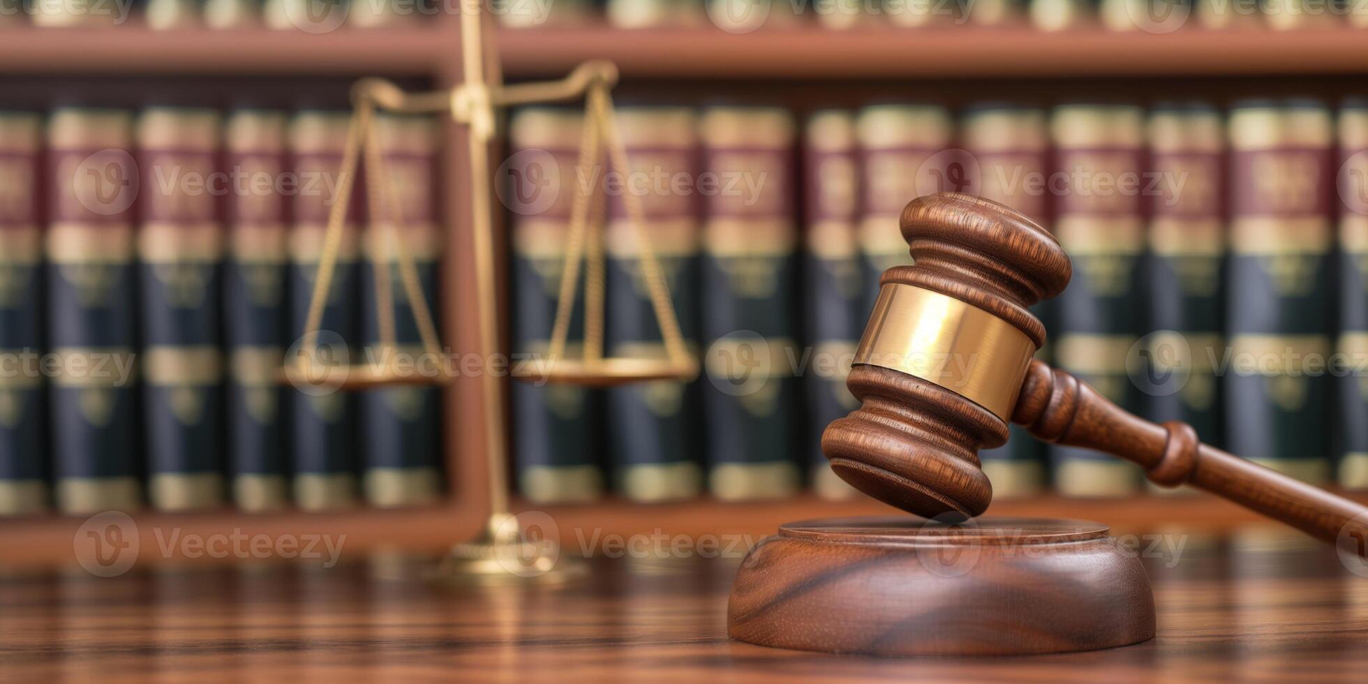 AI generated Judiciary Power, Gavel, Scales, and Lawbooks photo