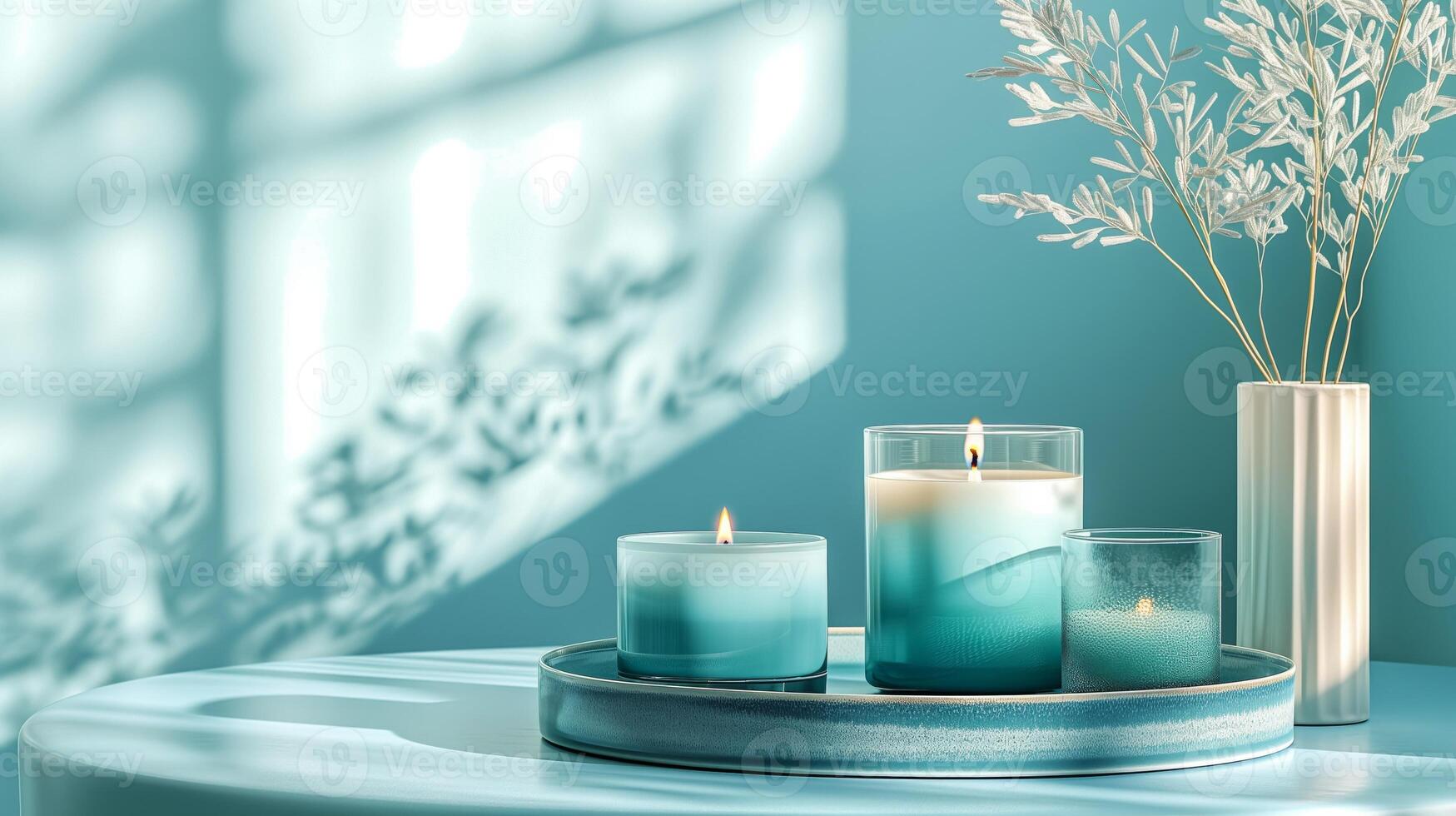 AI generated Soothing Decor, Candles, Vase, and Branches photo