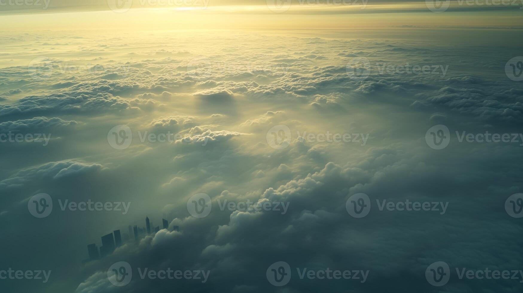 AI generated Sunlit City Skyline Under Cumulus Cloudscape photo