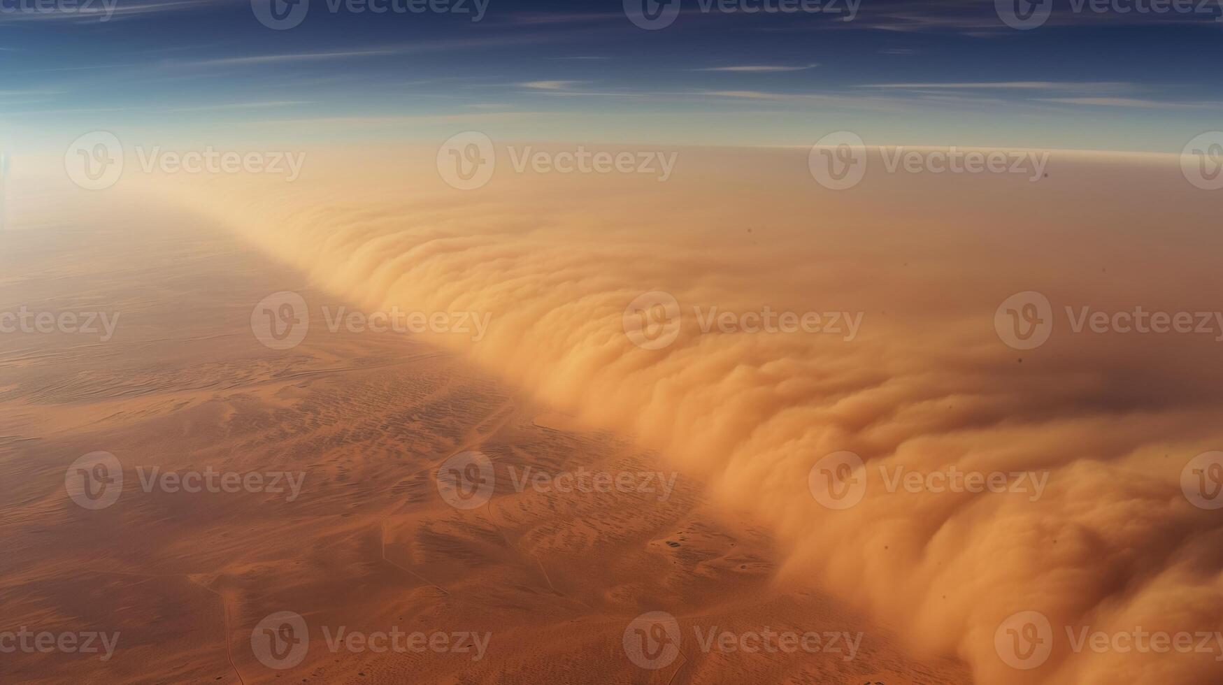 AI generated Desert Sandstorm at Sunset Aerial Background photo