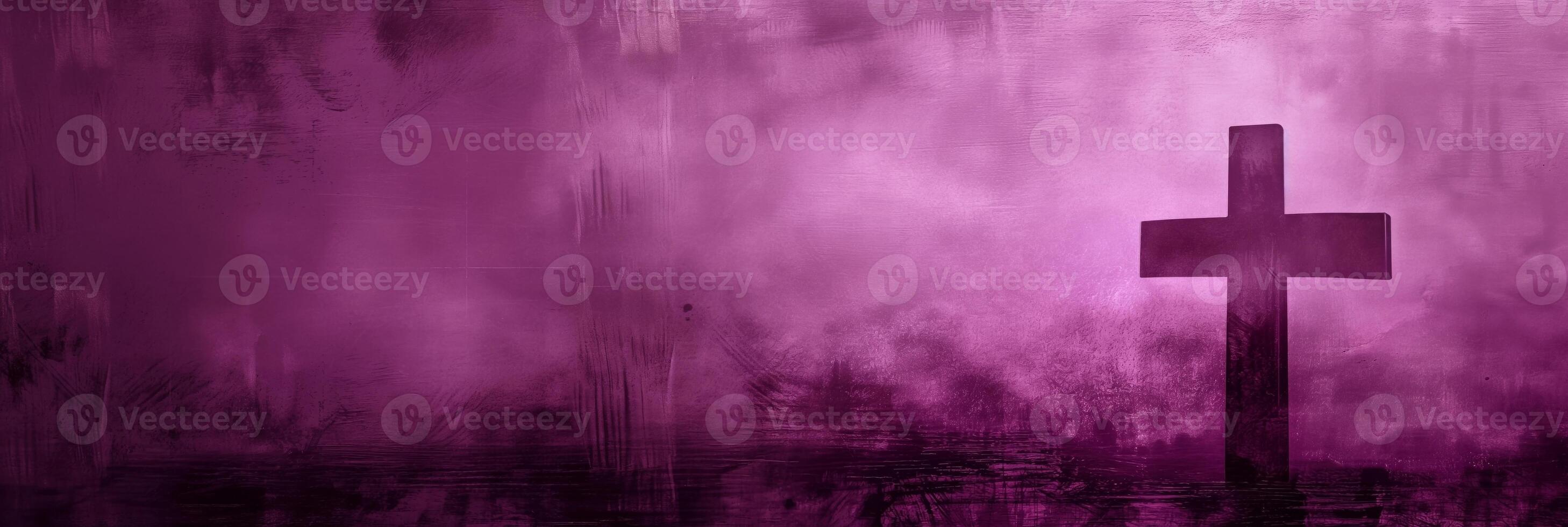 AI generated Abstract purple textured background with a centered Christian cross, ample empty space for text, suitable for religious themes, faith concepts, or Easter holiday backdrop photo